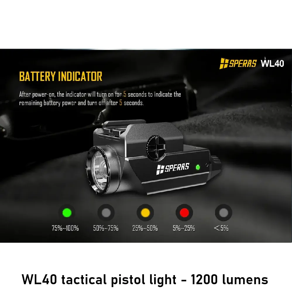 WL40 tactical pistol light - 1200 lumens pic 3.webp