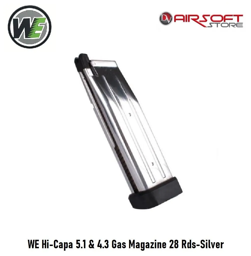WE Hi-Capa 5.1 & 4.3 Gas Magazine 28 Rds-Silver