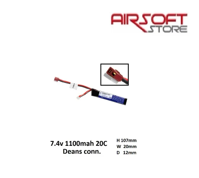 7.4V 1100mAh Lipo 20C - Stick - Deans