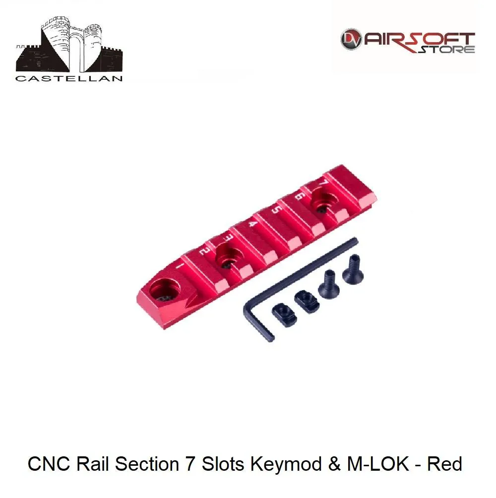 [2100000031566] CNC Rail Section 7 Slots Keymod & M-LOK - Red