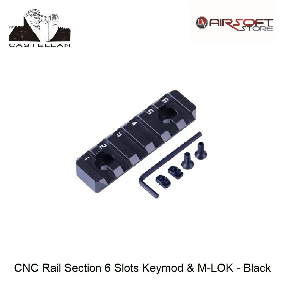 CNC Rail Section 6 Slots Keymod & M-LOK - Black