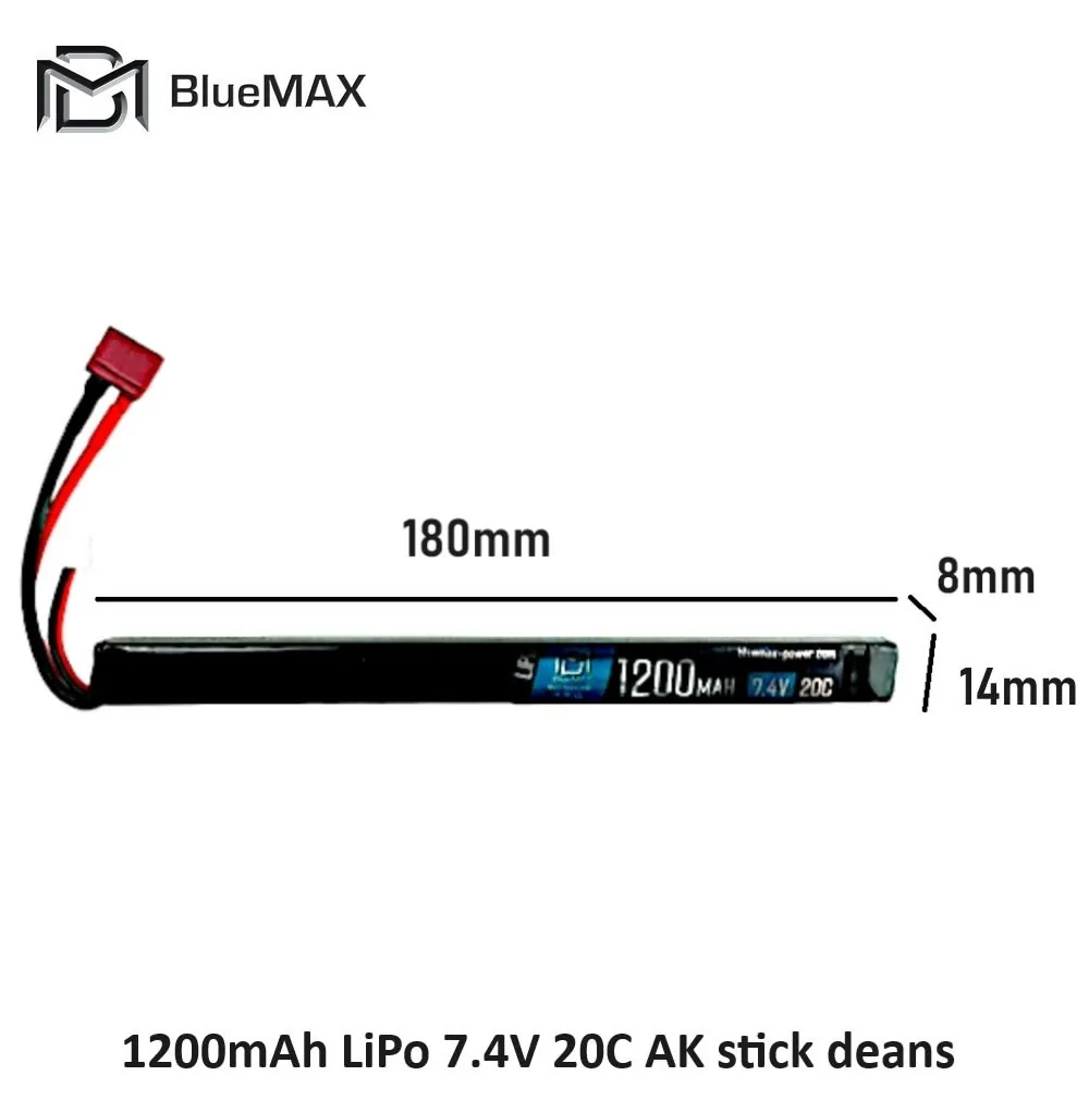 1200mAh LiPo 7.4V 20C AK stick deans