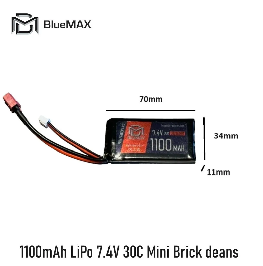 1100mAh LiPo 7.4V 30C Mini Brick deans