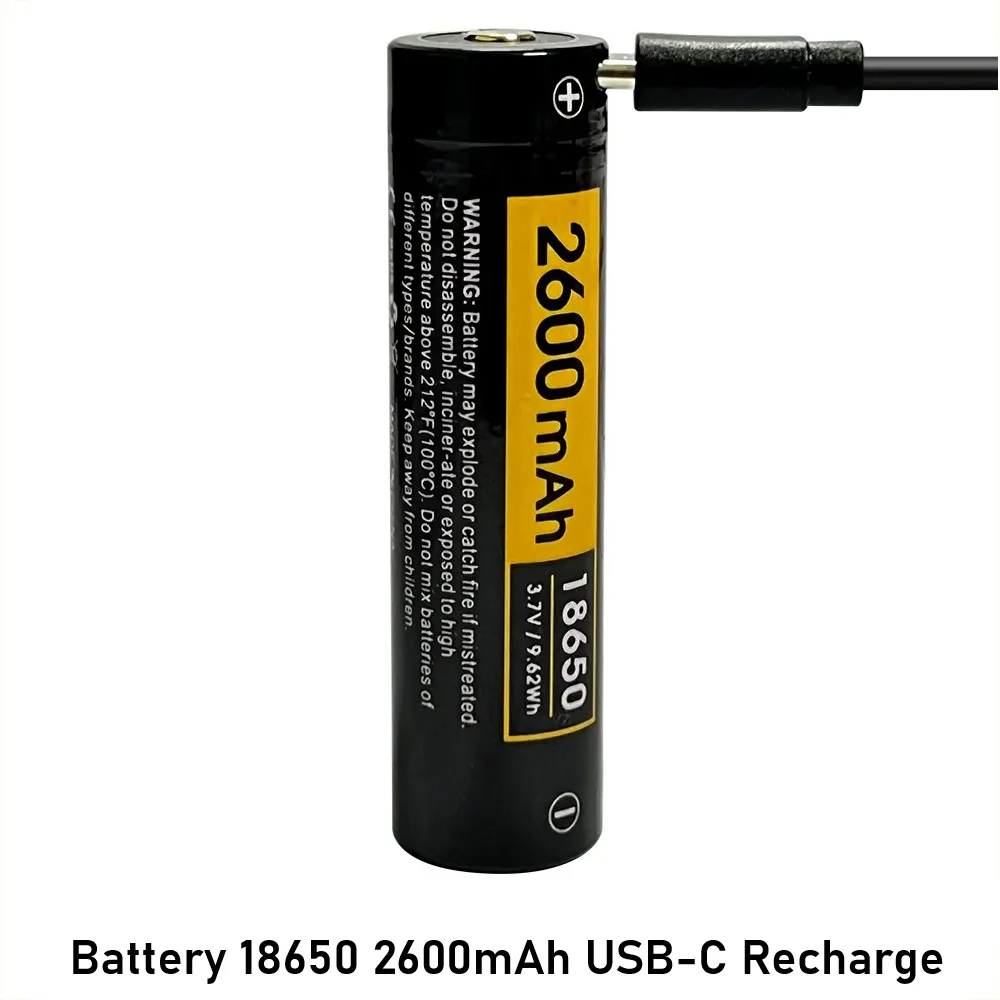 [2100000098309] Battery 18650 3.7V 2600mAh USB-C Recharge